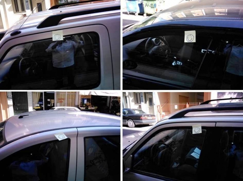 Η …αυτοκόλλητη χαμογελαστή “καλημέρα” σε αυτοκίνητα στην οδό Ελύτη