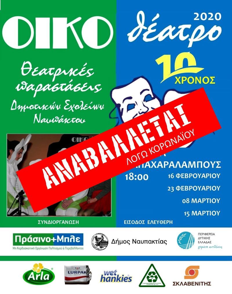 «ΟΙΚΟθέατρο 2020»: αναβάλλονται οι παραστάσεις λόγω κορωναϊού…