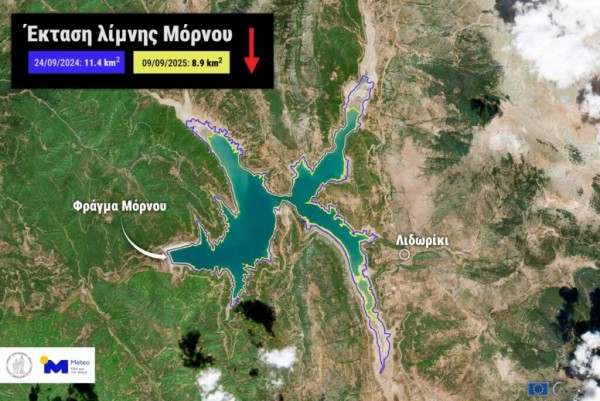 Τη μικρότερη έκταση των τελευταίων δέκα τουλάχιστον ετών έχει η λίμνη Μόρνου