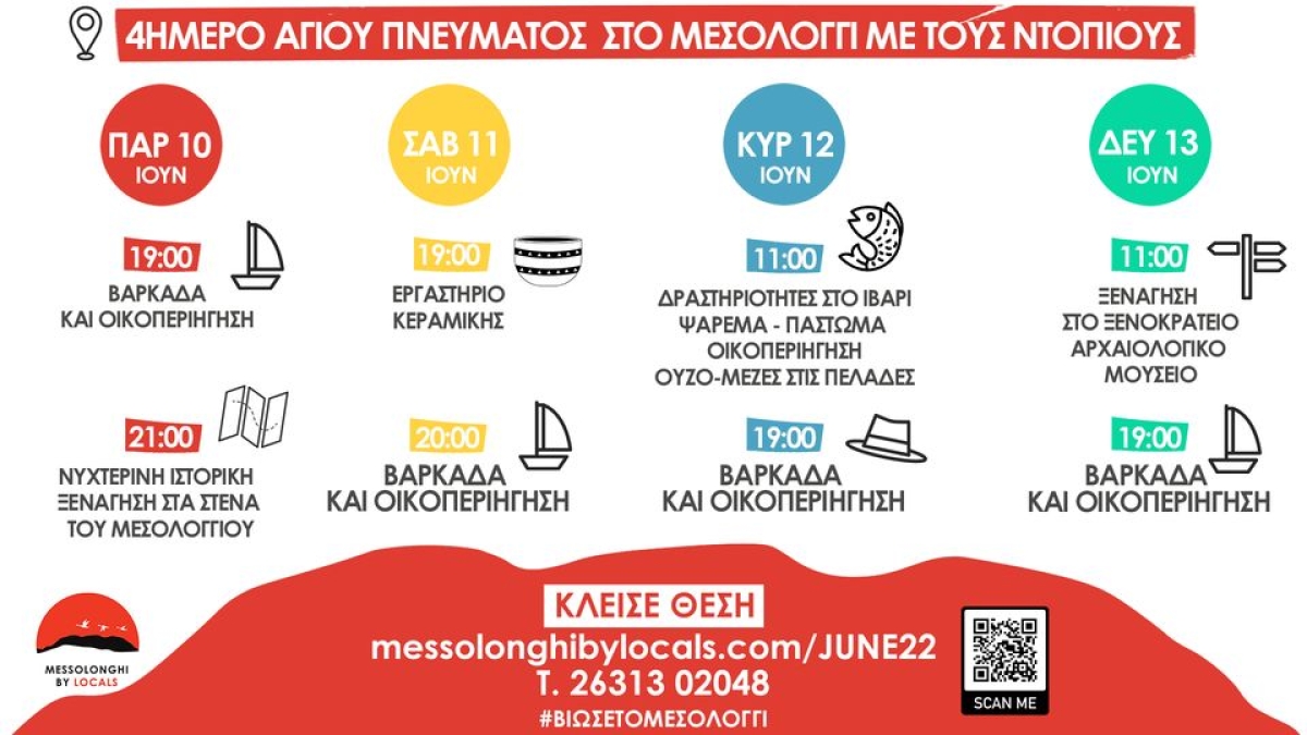 Δραστηριότητες το 4ημερο του Αγίου Πνεύματος στο Μεσολόγγι με τους ντόπιους (Παρ 10 - Δευ 13/6/2022)