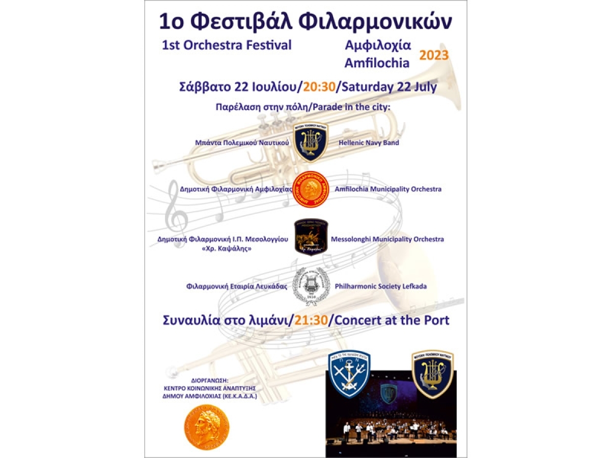 Το Σάββατο 22 Ιουλίου (20:30) το 1ο Φεστιβάλ Φιλαρμονικών Αμφιλοχίας