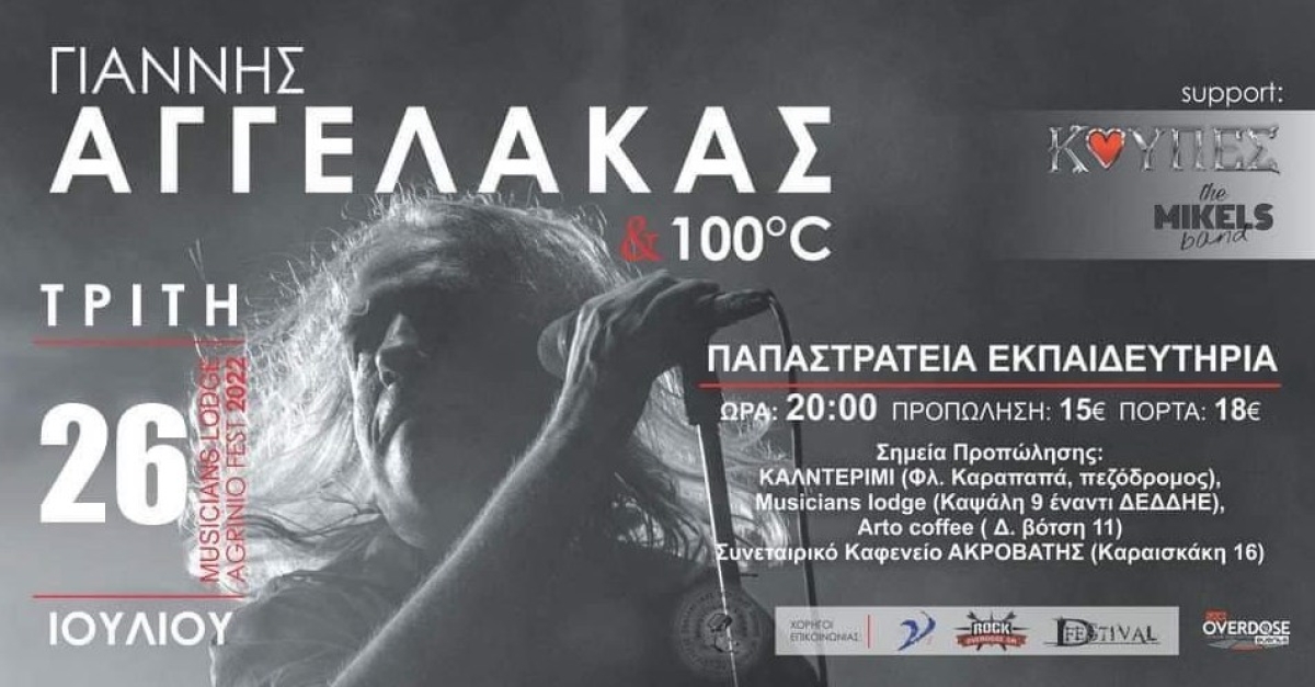 Νέες τιμές εισιτηρίων για άνεργους και φοιτητές για τη συναυλία του Γιάννη Αγγελάκα στο Αγρίνιο