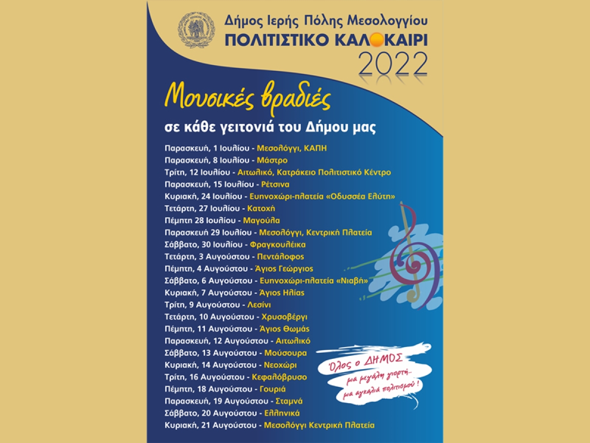 Οι Μουσικές Βραδιές «ζωντανεύουν» κάθε γειτονία σε όλο τον Δήμο Ι.Π. Μεσολογγίου